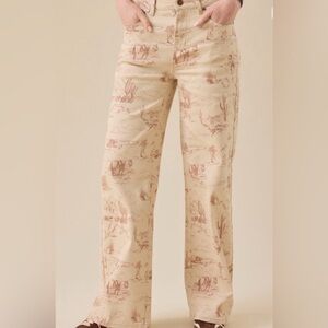 Altar'd State Cassidy Western Cream and Brown Patterned Straight Leg Jeans